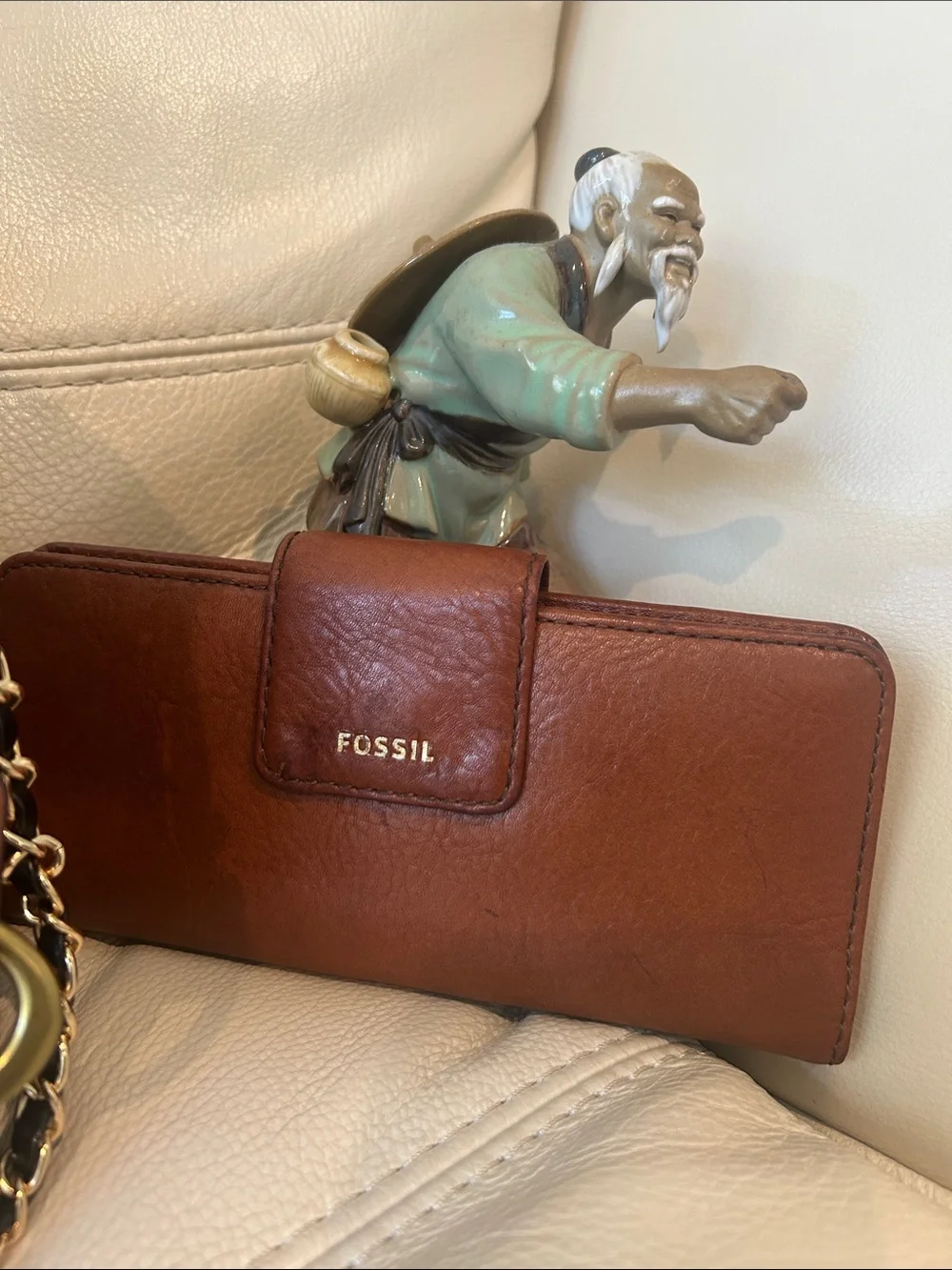 Fossil Fiona Vintage Dark Brown Leather Satchel w/Fossil Madison Long Wallet